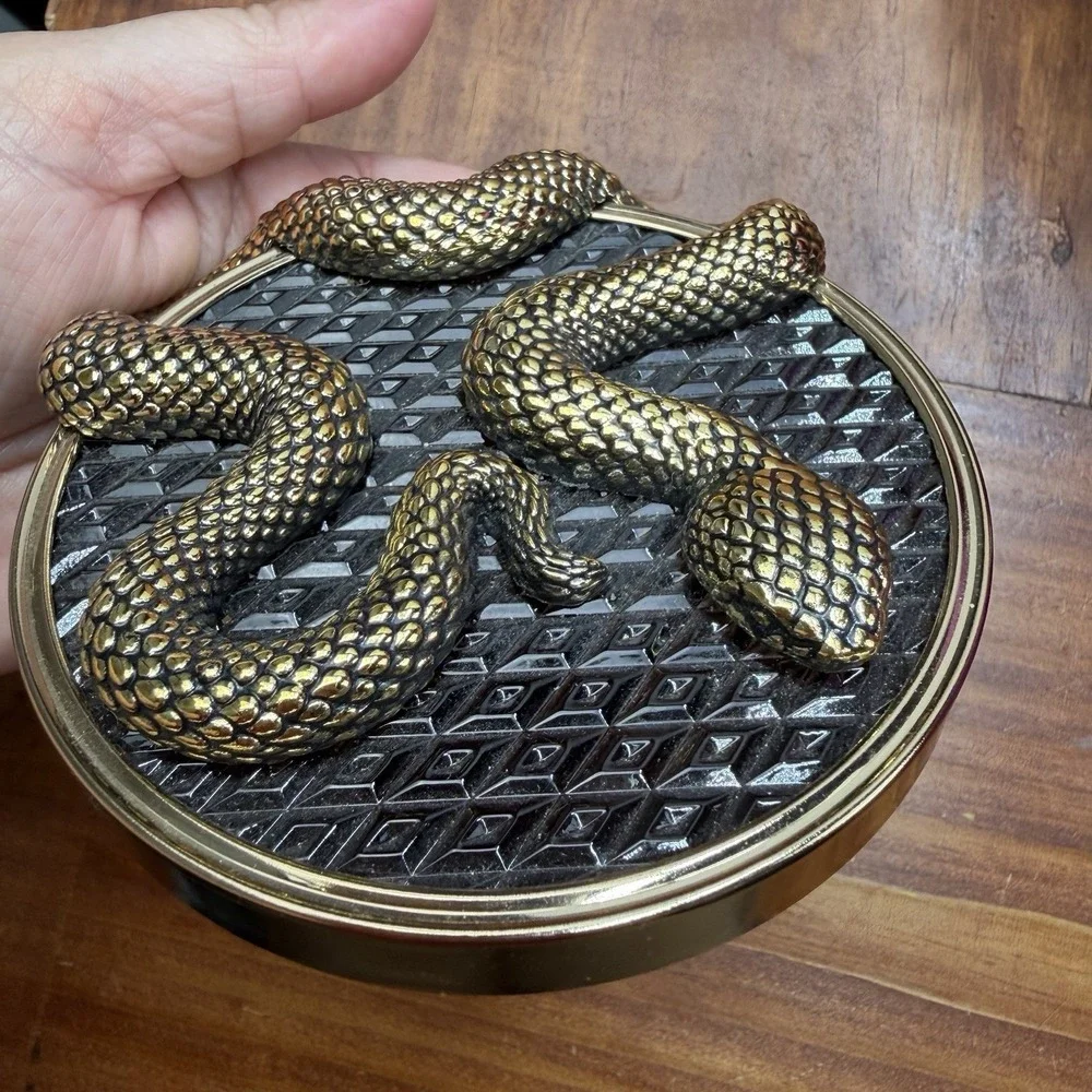 Bath & Body Works Gold Snake Black Glass Halloween 3-Wick Candle Lid - LID ONLY